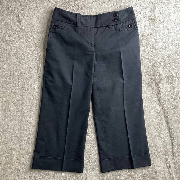 Ann Taylor Women’s Navy Blue Capri Cuffed Bottom Petite 00P Flat Front High Rise - Picture 1 of 7